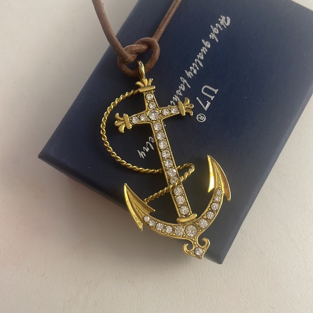 Pav Diamond Anchor Charm Necklace View 3